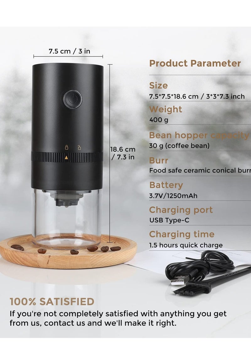 Portable Electric Burr Coffee Grinder, 4 Cups Small Automatic Conical Burr Grinder Coffee Bean Grinder with Muli Grind Setting, USB Rechargeable, Cleaning Brush Included, Black