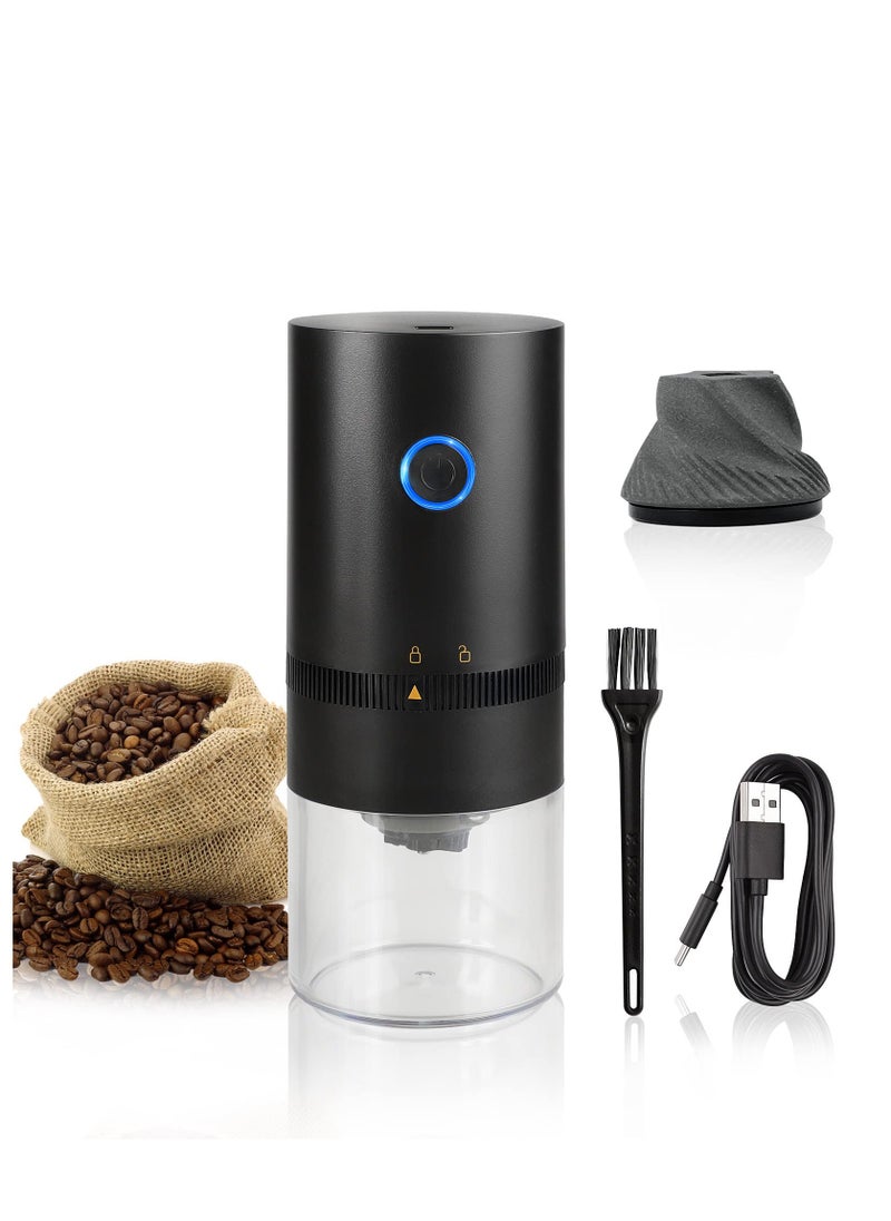 Portable Electric Burr Coffee Grinder, 4 Cups Small Automatic Conical Burr Grinder Coffee Bean Grinder with Muli Grind Setting, USB Rechargeable, Cleaning Brush Included, Black