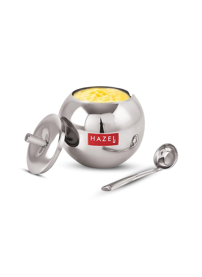 HAZEL Stainless Steel Oil and Ghee Container With Spoon for Kitchen | 320 ml Capacity Multipurpose Oil Container