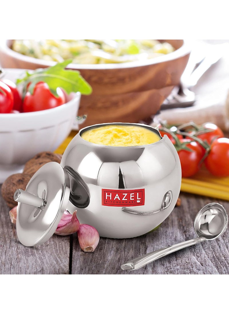 HAZEL Stainless Steel Oil and Ghee Container With Spoon for Kitchen | 320 ml Capacity Multipurpose Oil Container