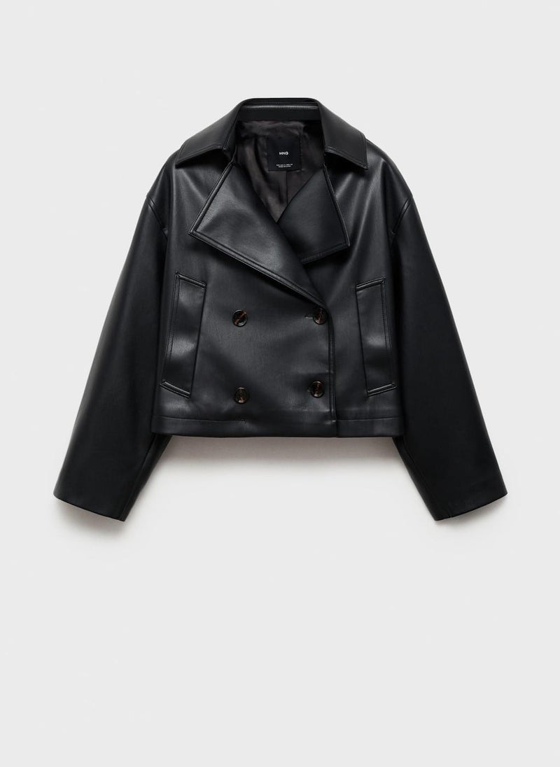 Leather-Effect Cropped Jacket