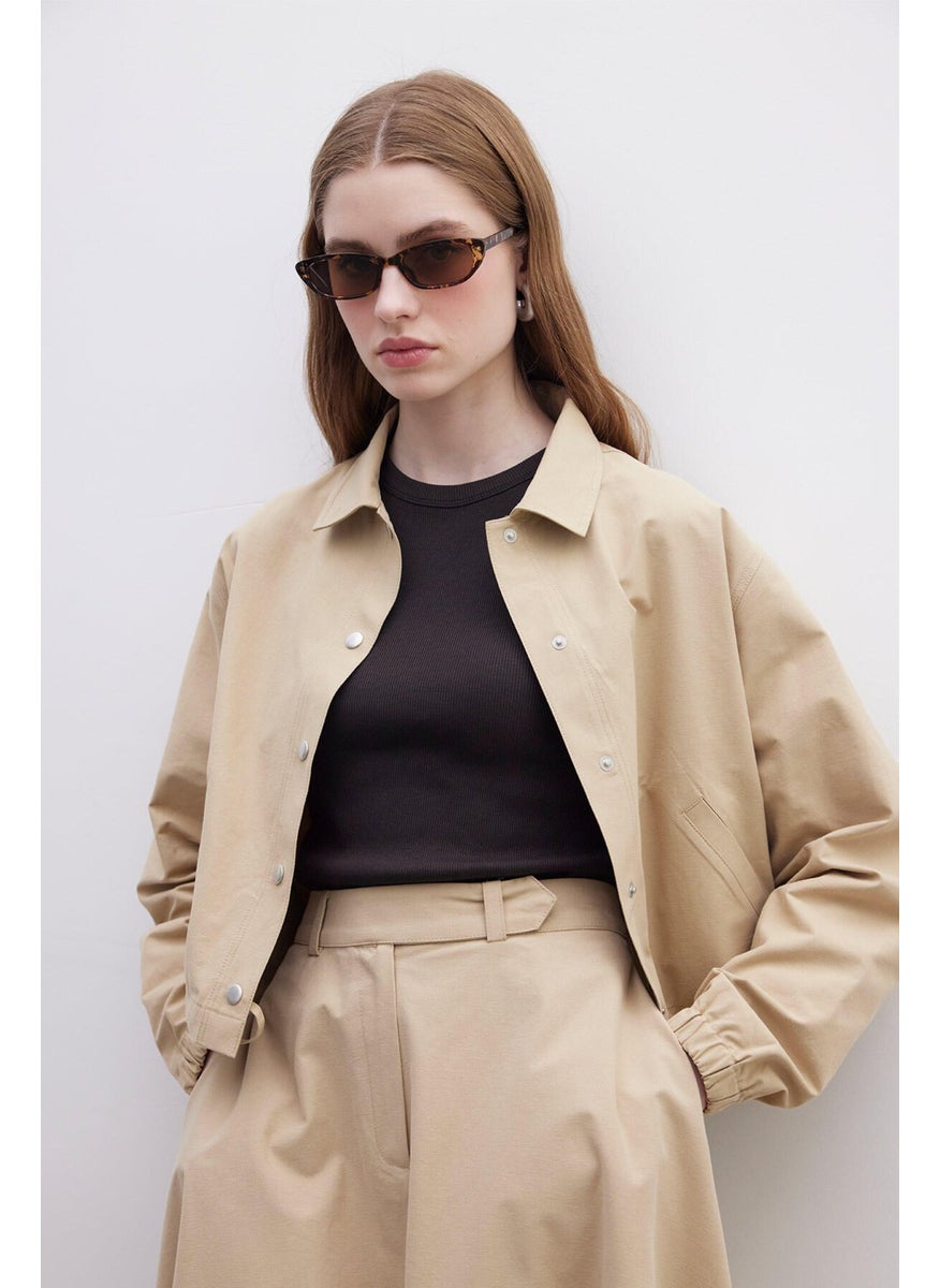 Collared Gabardine Jacket Camel