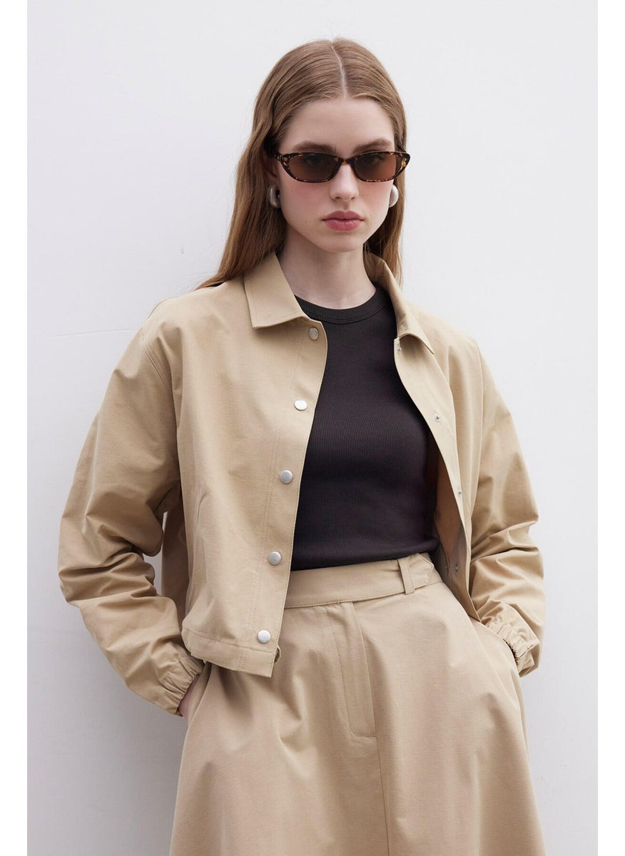 Collared Gabardine Jacket Camel