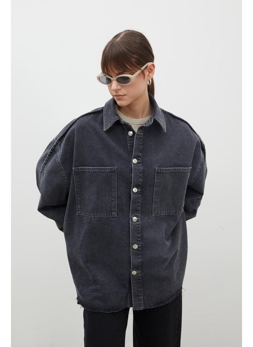 Oversized Denim Shirt Jacket Anthracite