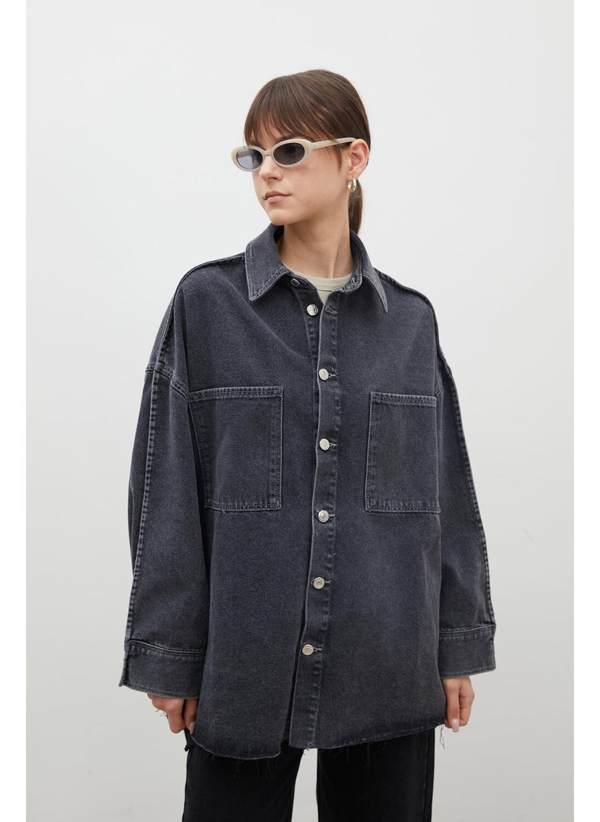 Oversized Denim Shirt Jacket Anthracite