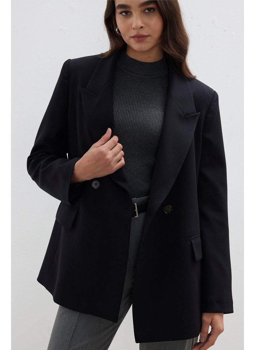 Double Breasted Classic Blazer Jacket Black