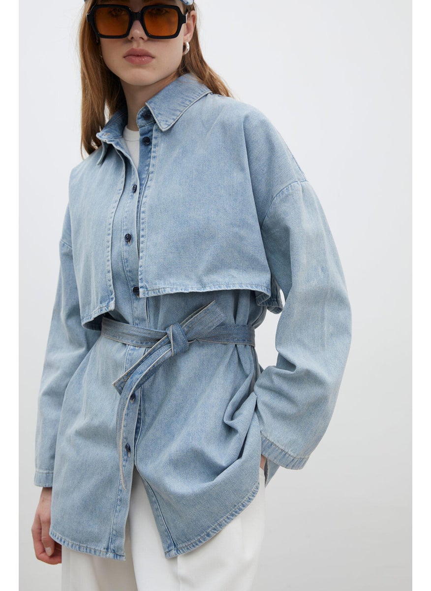 Trench Design Denim Jacket Ice Blue