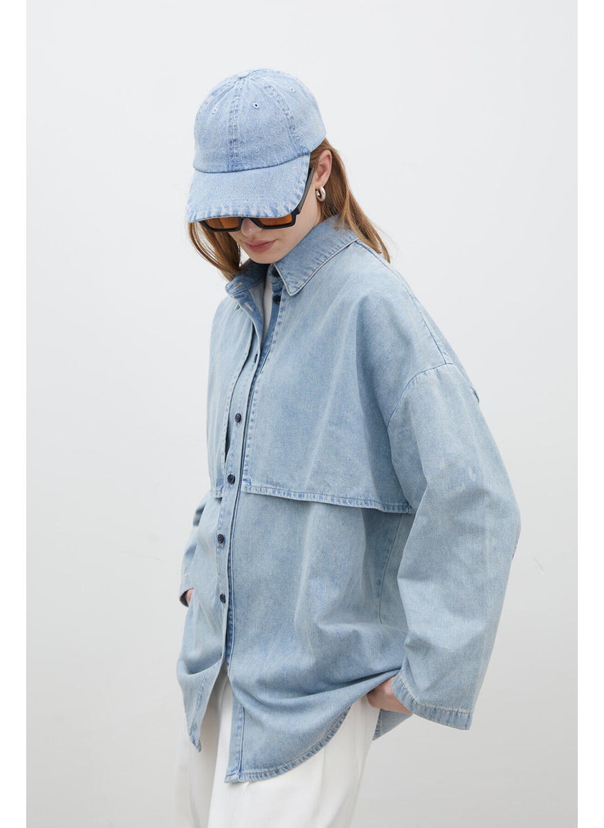 Trench Design Denim Jacket Ice Blue