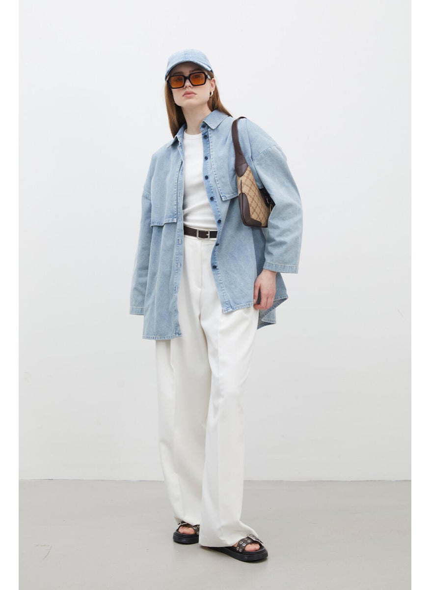 Trench Design Denim Jacket Ice Blue