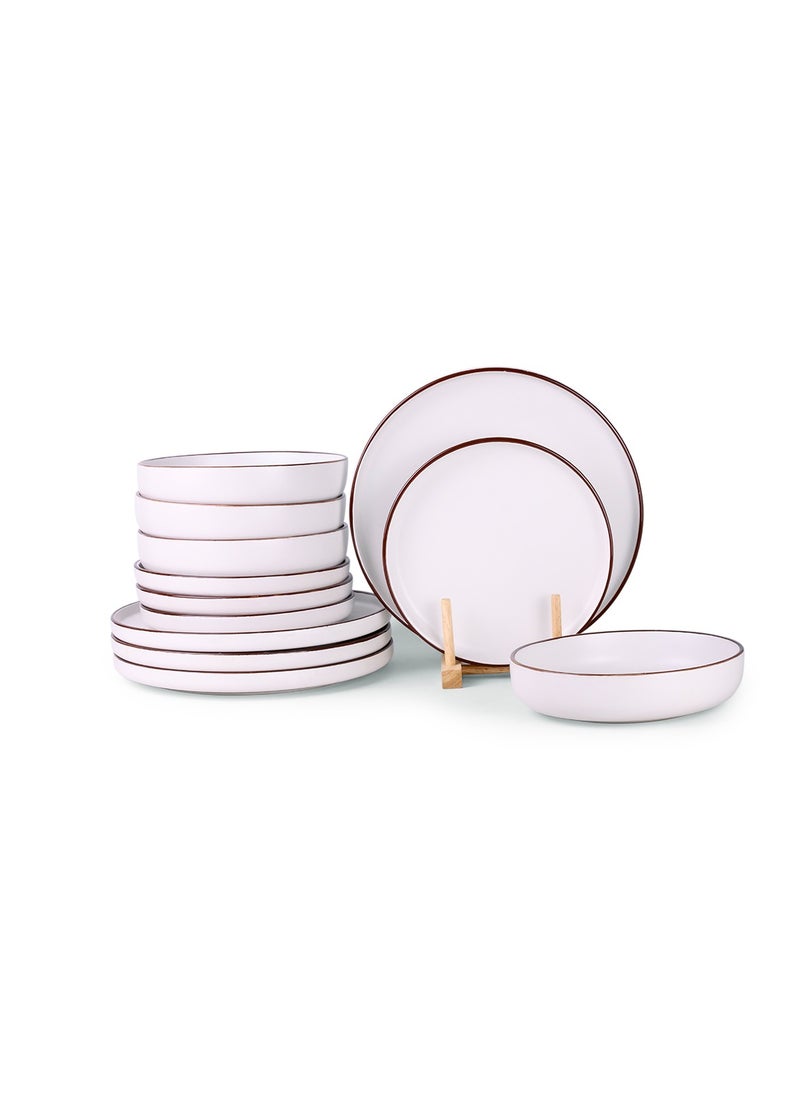 Cuisine Art IRA 12-Piece Glazed Dinner Set - Cream & Blue