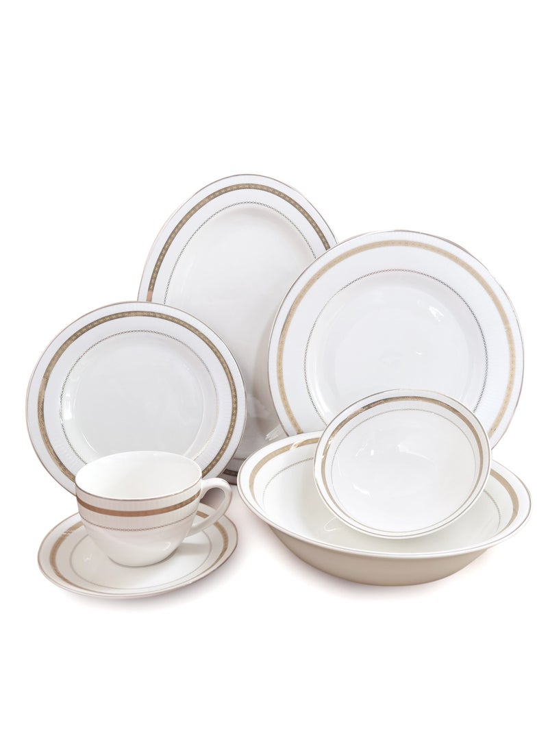 Shallow New Bone China Dinner Set - Ayan, 32 Pieces, White