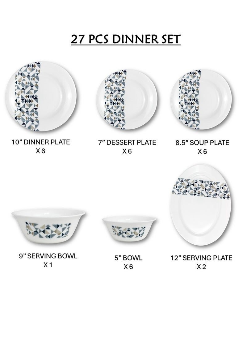 Melrich 27 Pcs Opal ware Dinner Set Durable Elegant and Stylish Dinner plate Dessert plate Bowl Serving bowl Serving plate BPA Free Dishwasher and Microwave Safe