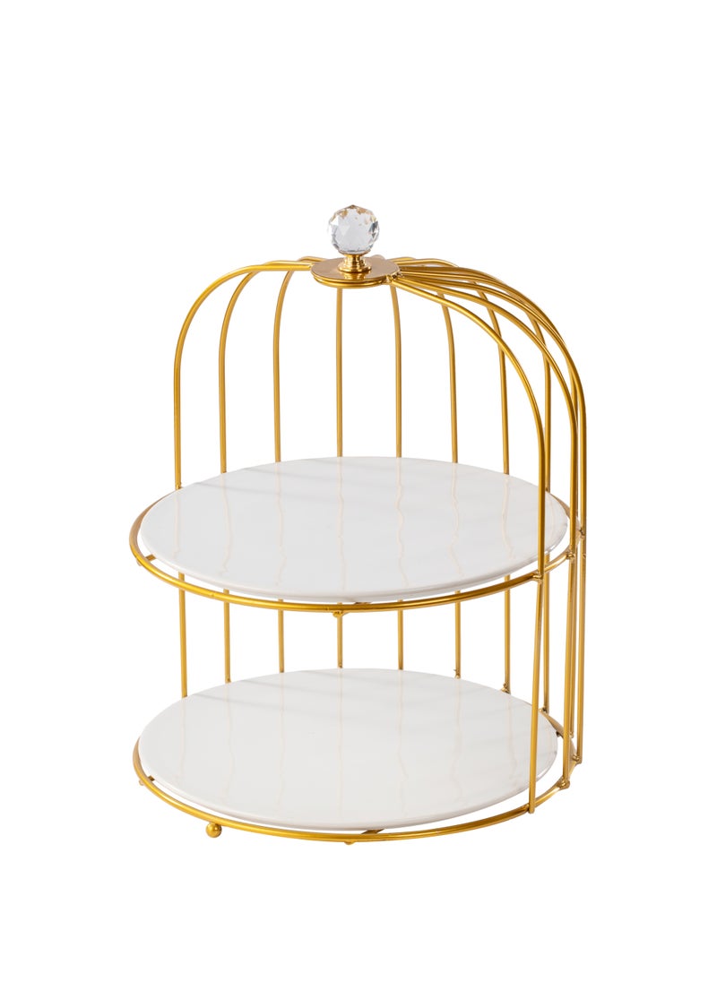 Shallow Elegant 2 Tier Porcelain 26cm Cake Plate with Luxurious Gold Stand