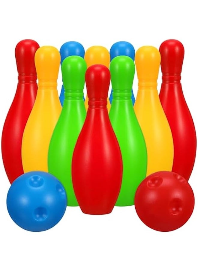 1 Set Kids Tiny Bowling Set Includes 10 Pins and 2 Balls, Mini Plastic Bowling Ball Toy Outdoor Bowling for Boys & Girls (Bottles of 4.33 inch High, Random Color)