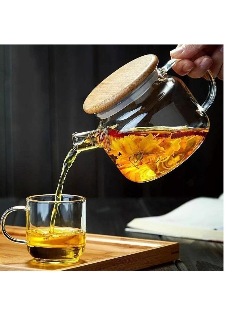 Glass Teapot with Infuser, Borosilicate Teapot with Infuser for Loose Tea, Teapot in Apple Shape, Teapot with Stainless Steel Strainer for Loose Tea