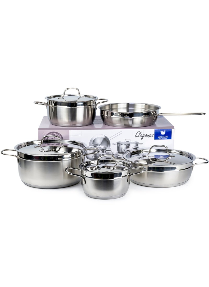 Elegance Stainless Steel 9-Piece Cookware Set - Casserole, Fry Pan Heavy Duty With Stainless Steel Handle Gas Stovetops Compatible For Family Meals