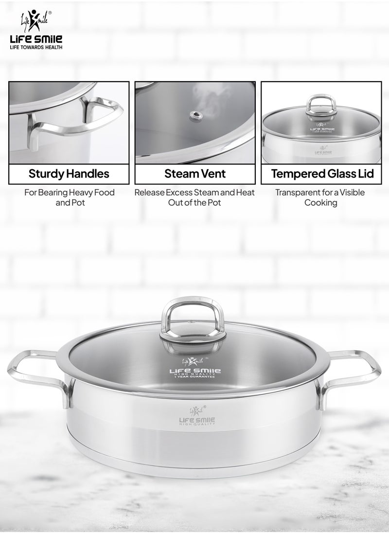 LIFE SMILE 18-Pieces Stianless Steel Cookware Set - Pure 18/10 Premium Stainless Steel Pots and Pans Set - Kitchen Set Compatible with All Stovetops Including Induction - Non-Toxic, 100% PFOA, PTFE & PFOS Free - Oven Safe (Silver)