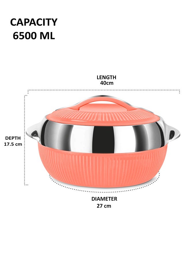 Lavenna Feasta Large Insulated Hot Pot – 6500ml, Double-Walled Stainless Steel, PU Insulated Casserole, BPA-Free, Food Safe, Keeps Food Hot & Fresh for Hours, Easy Carry Handle, Elegant Design – Coral Orange