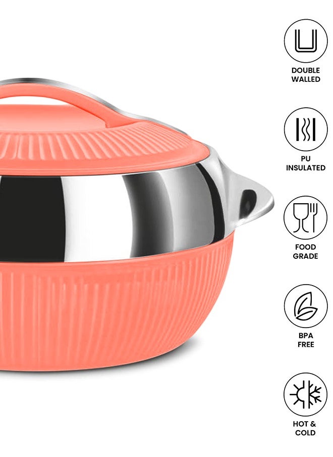 Lavenna Feasta Large Insulated Hot Pot – 6500ml, Double-Walled Stainless Steel, PU Insulated Casserole, BPA-Free, Food Safe, Keeps Food Hot & Fresh for Hours, Easy Carry Handle, Elegant Design – Coral Orange