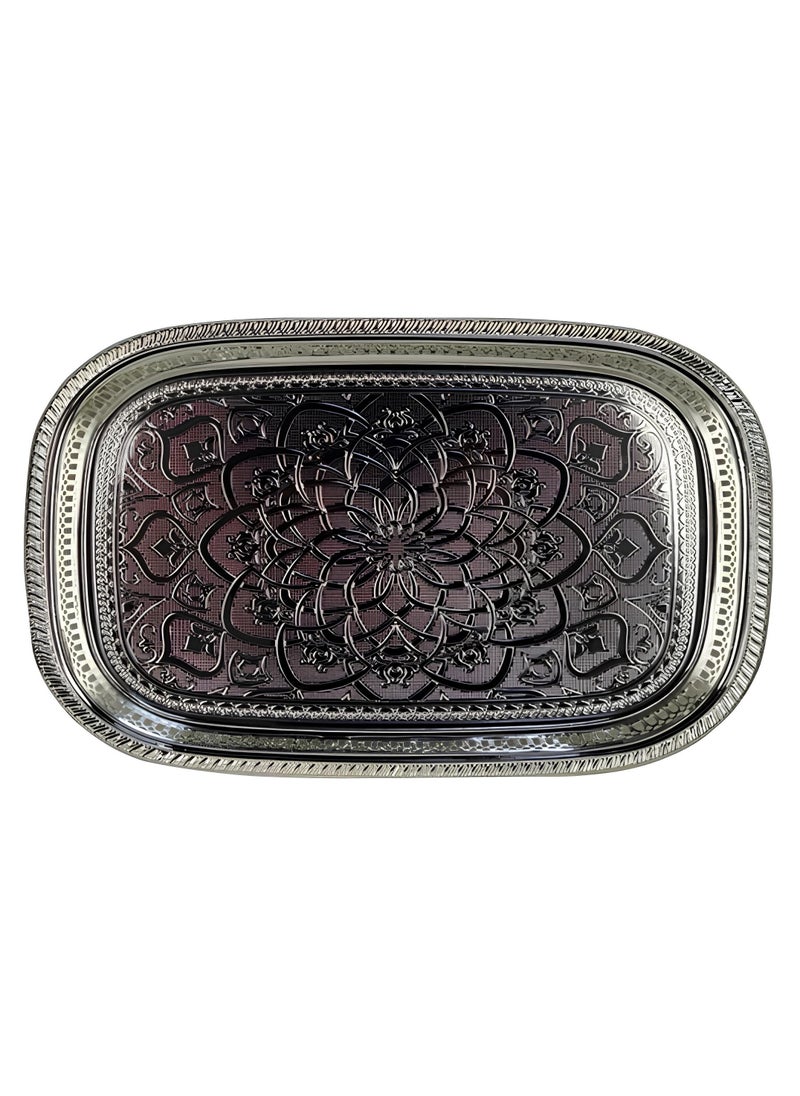 WINDCERA Oval Tray, Silver Shade, Medium | Multi-Purpose for Serving Meals, Tea, Coffee, & Gifting | Plated Decorative Tray, Vanity Perfume Storage, Wedding Gifting - (55x40cm).