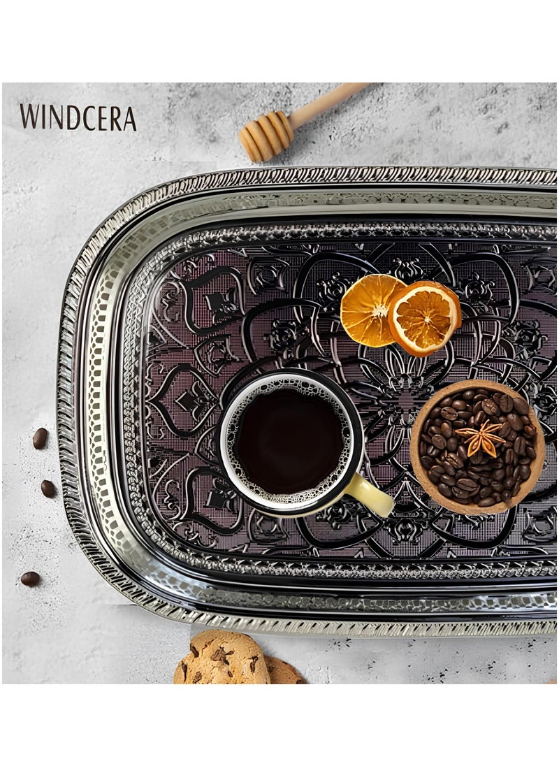 WINDCERA Oval Tray, Silver Shade, Medium | Multi-Purpose for Serving Meals, Tea, Coffee, & Gifting | Plated Decorative Tray, Vanity Perfume Storage, Wedding Gifting - (55x40cm).