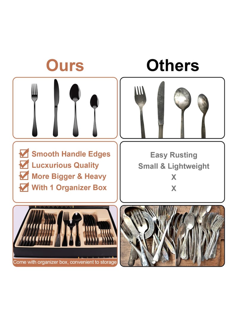 24PCS Stainless Steel Silverware Set, (Service for 6) Mirror Polished Flatware Set Cutlery Tableware Set Stainless Steel Eating Utensils Silverware Eating Utensils Tableware Set for Home Kitchen