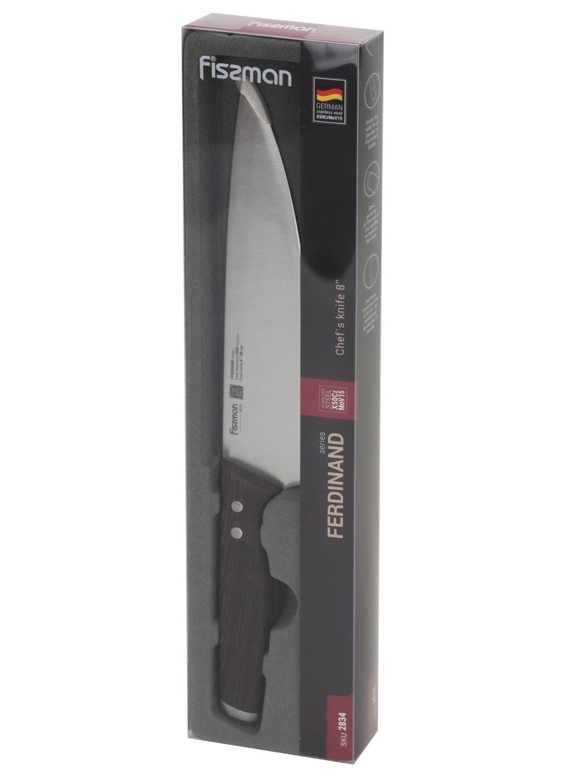 8'' Chef's Knife Ferdinand Series, with Sharp Blade and Sturdy Non Slip Handle, Minimalist Design, Stainless Steel, Suitable for Home Restaurant