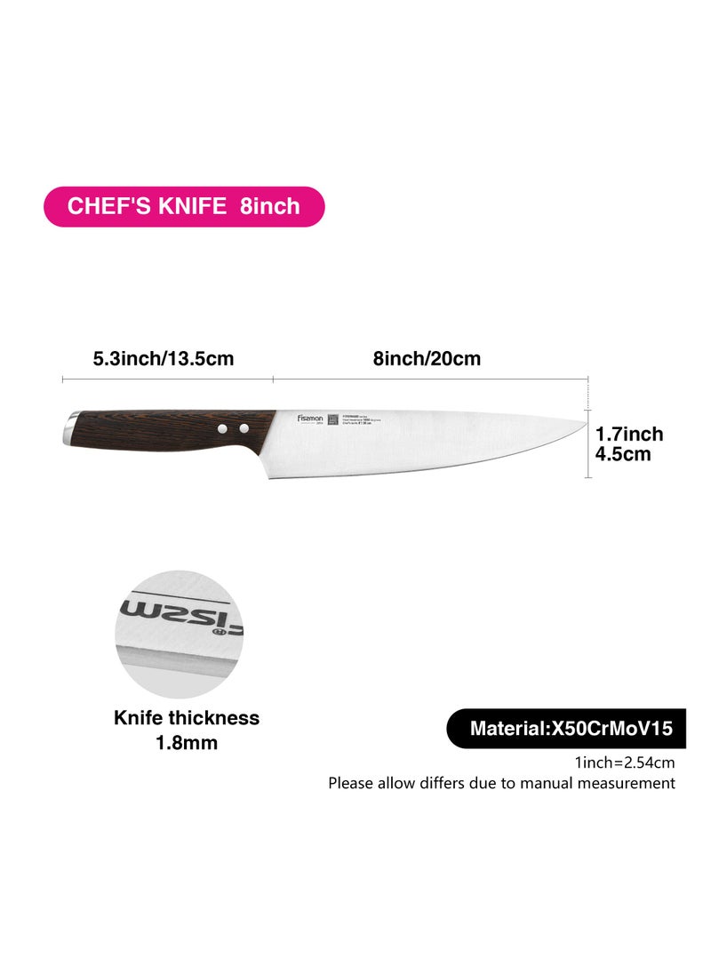 8'' Chef's Knife Ferdinand Series, with Sharp Blade and Sturdy Non Slip Handle, Minimalist Design, Stainless Steel, Suitable for Home Restaurant