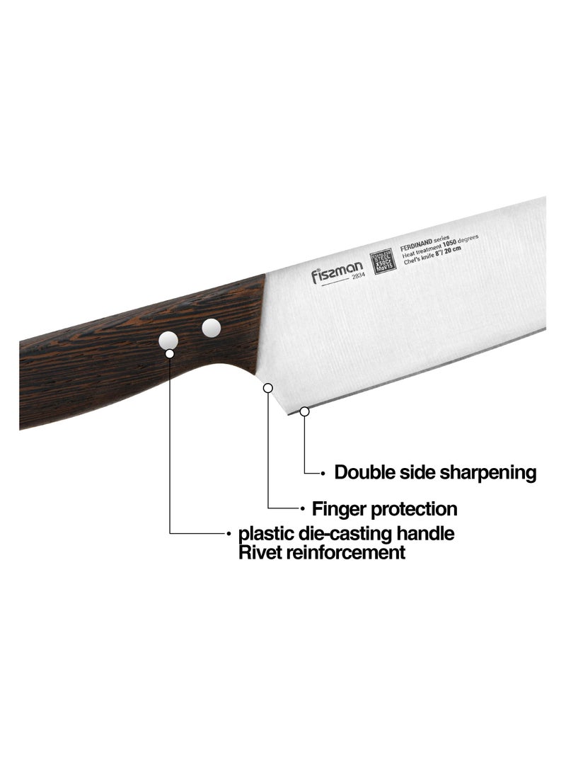 8'' Chef's Knife Ferdinand Series, with Sharp Blade and Sturdy Non Slip Handle, Minimalist Design, Stainless Steel, Suitable for Home Restaurant