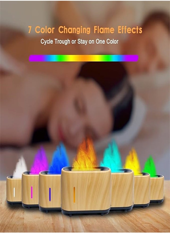 Flame Diffuser Humidifier 7 Flame Colors, Essential Oil Aromatherapy Diffuser with Waterless Auto Shutoff Protection, Flame Air Diffuser Wood Grain for Home, Office, Bedroom