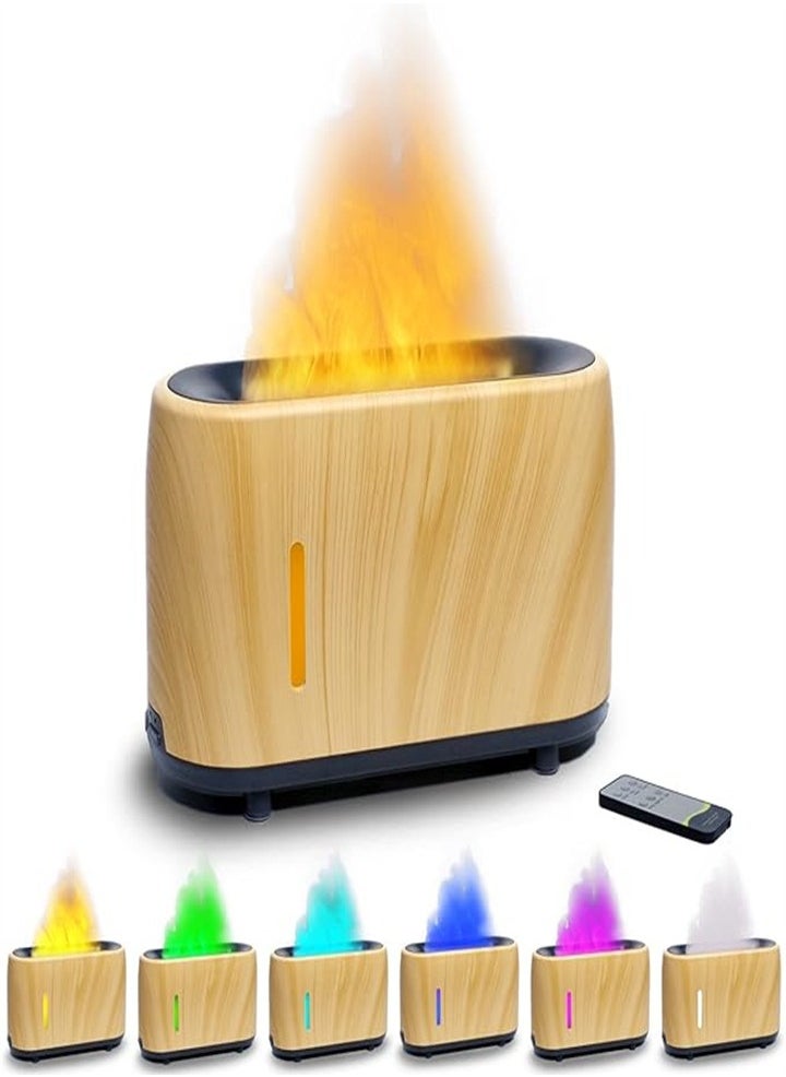 Flame Diffuser Humidifier 7 Flame Colors, Essential Oil Aromatherapy Diffuser with Waterless Auto Shutoff Protection, Flame Air Diffuser Wood Grain for Home, Office, Bedroom