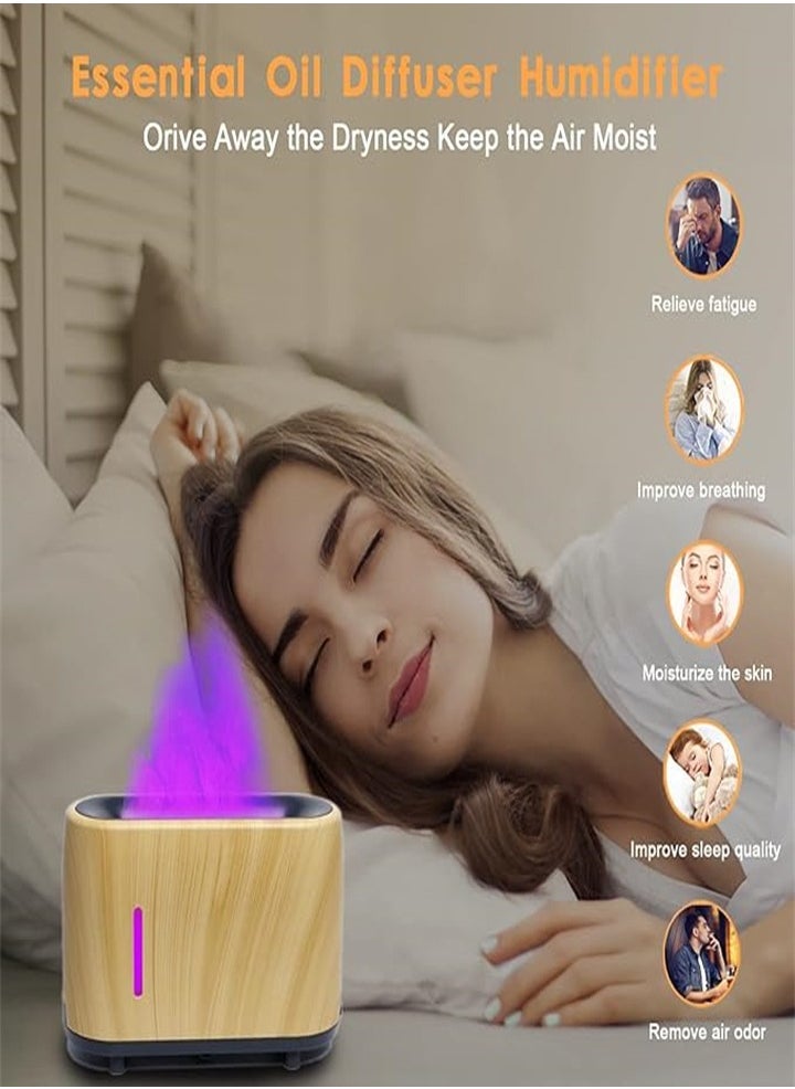 Flame Diffuser Humidifier 7 Flame Colors, Essential Oil Aromatherapy Diffuser with Waterless Auto Shutoff Protection, Flame Air Diffuser Wood Grain for Home, Office, Bedroom