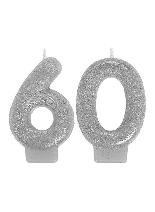 Number 60 Sparkling Celebration Candle Silver 0.5X5.7X5.1inch