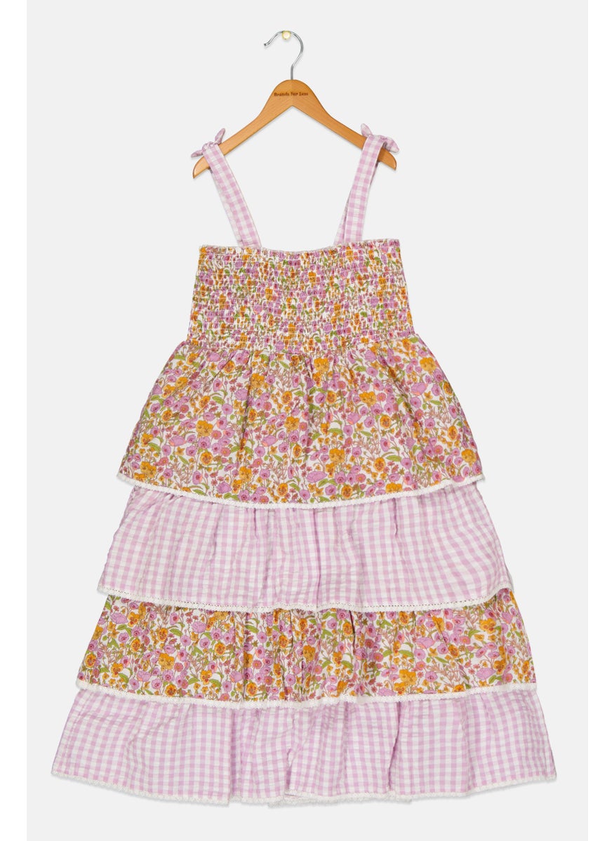 Kids Girl Floral Layered Dress, Pink Combo