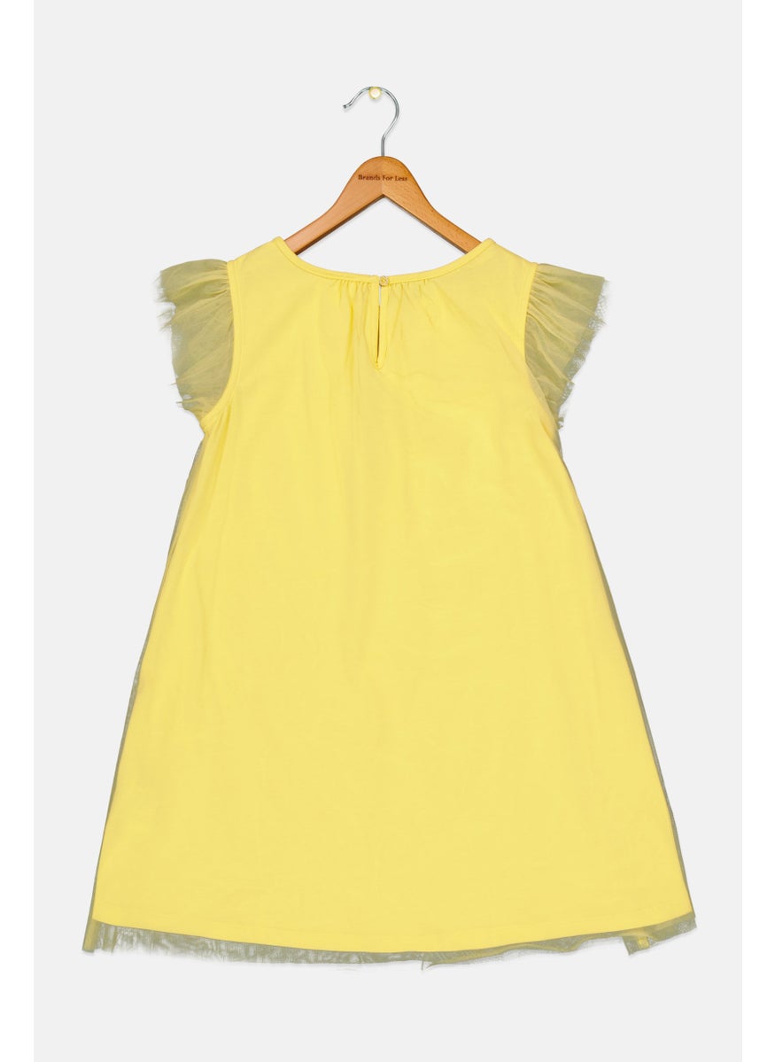 Kids Girl Allover Print Dress, Bright Yellow