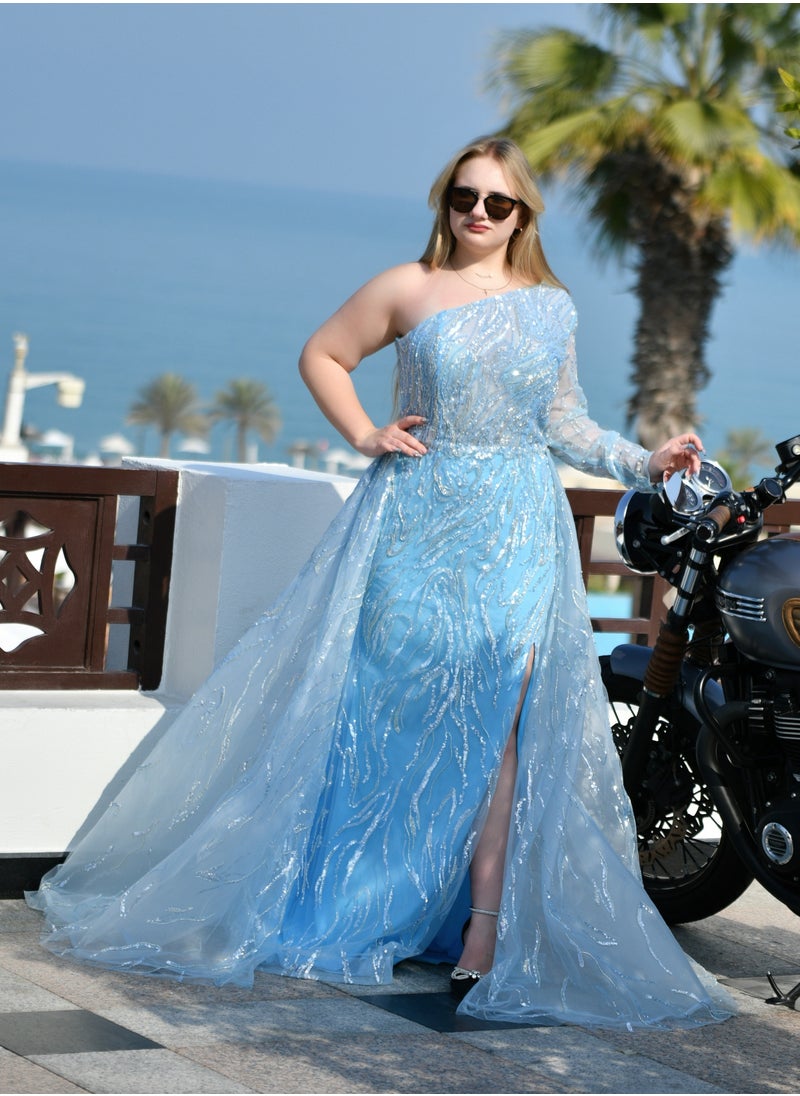 Ocean Breeze One Shoulder Gown with Sparkling Embellishments