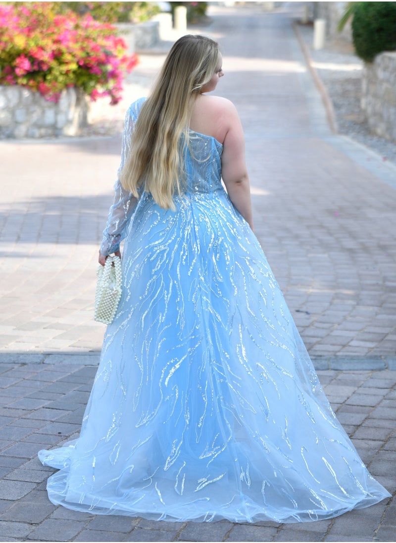 Ocean Breeze One Shoulder Gown with Sparkling Embellishments
