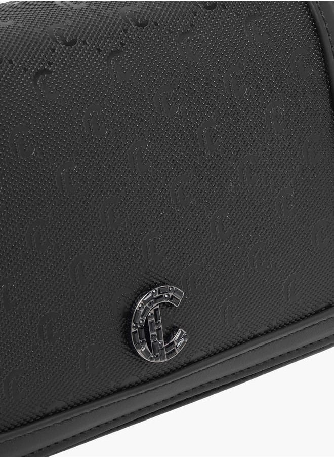 Women Monogram Embossed Crossbody Bag with Button Closure