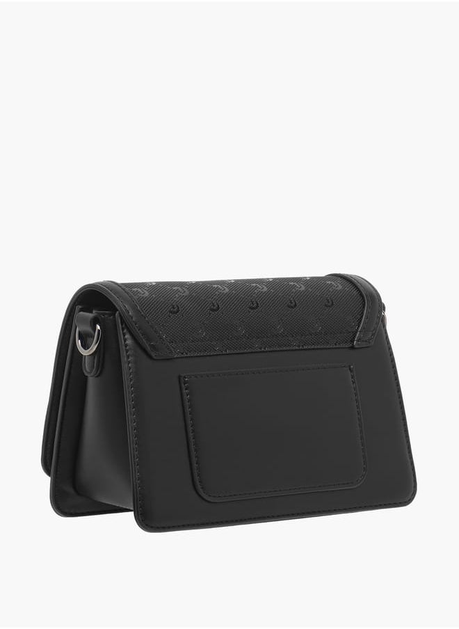 Women Monogram Embossed Crossbody Bag with Button Closure