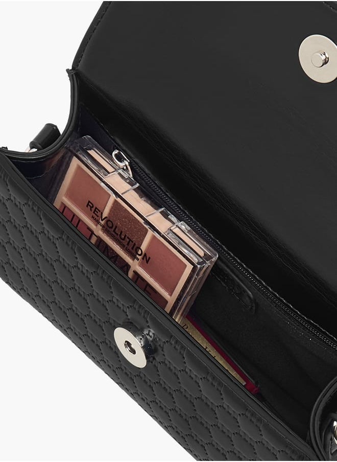 Women Logo Embossed Crossbody Bag with Detachable Strap and Flap Closure