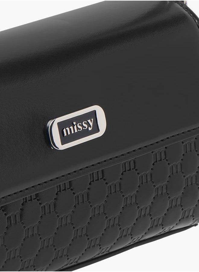 Women Logo Embossed Crossbody Bag with Detachable Strap and Flap Closure