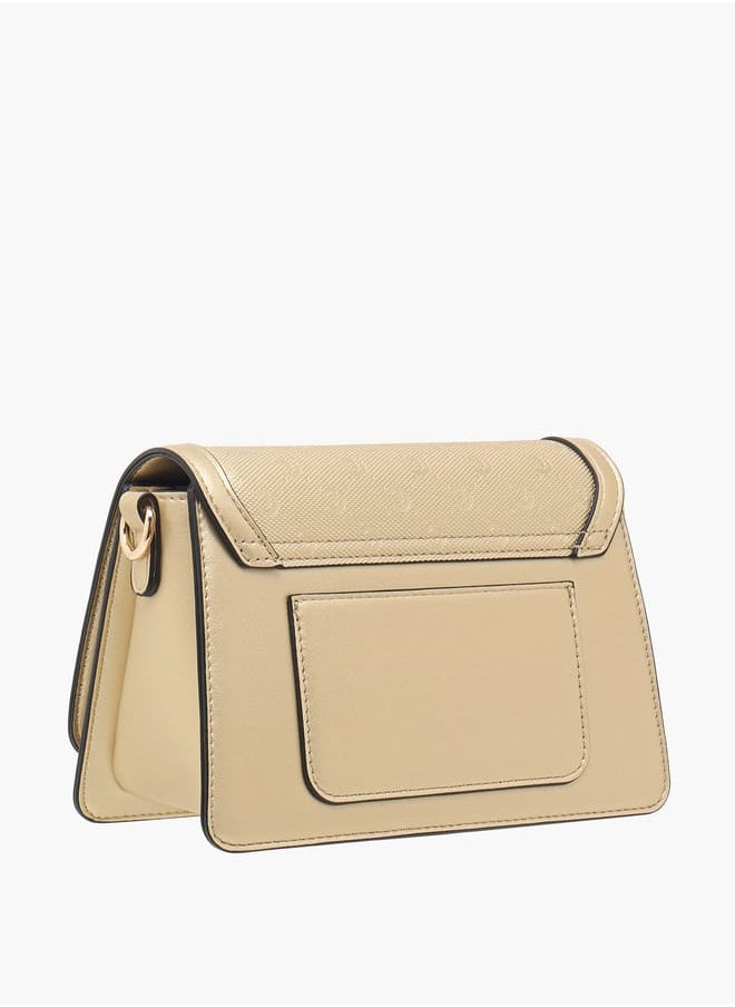Women Monogram Embossed Crossbody Bag with Button Closure
