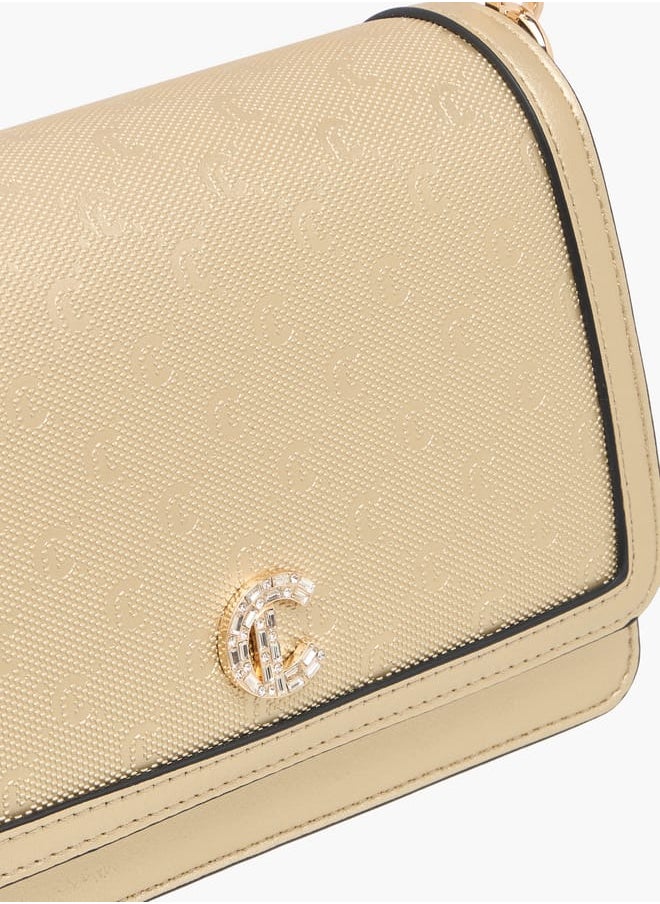 Women Monogram Embossed Crossbody Bag with Button Closure