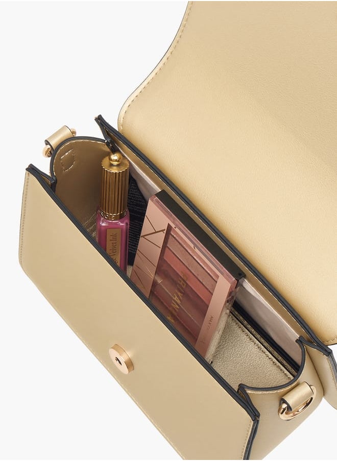 Women Monogram Embossed Crossbody Bag with Button Closure