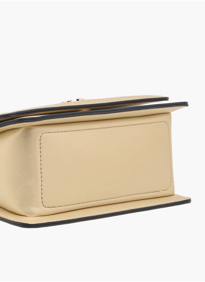 Women Monogram Embossed Crossbody Bag with Button Closure
