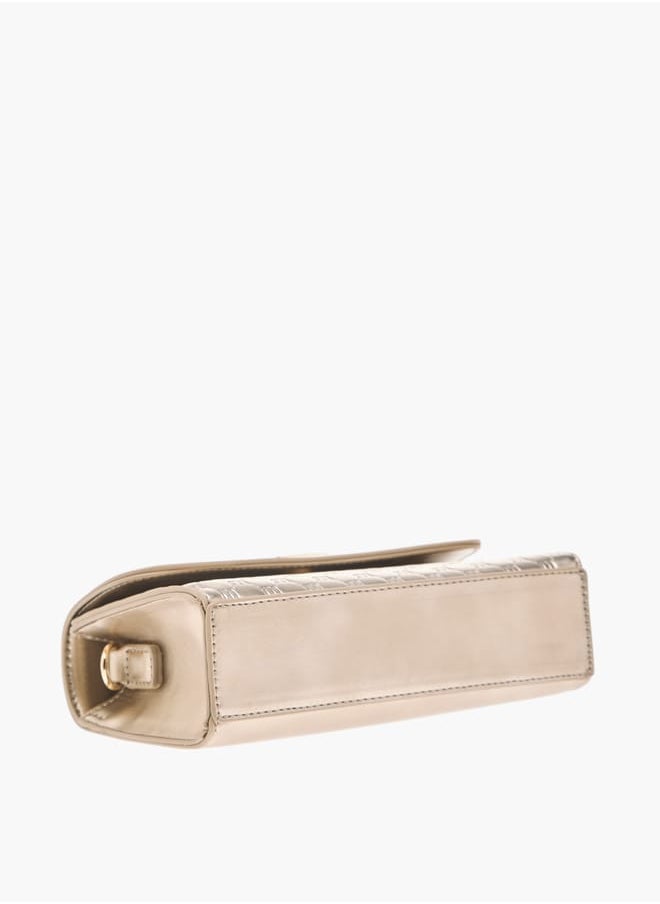 Women Logo Embossed Crossbody Bag with Detachable Strap and Flap Closure