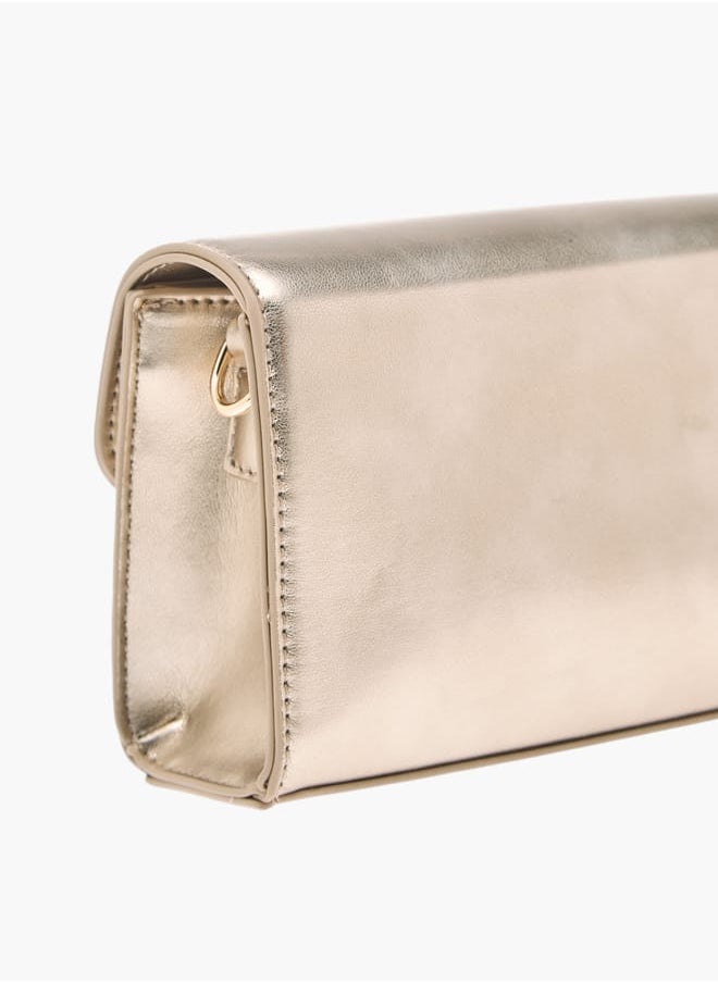 Women Logo Embossed Crossbody Bag with Detachable Strap and Flap Closure