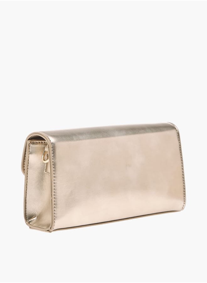 Women Logo Embossed Crossbody Bag with Detachable Strap and Flap Closure