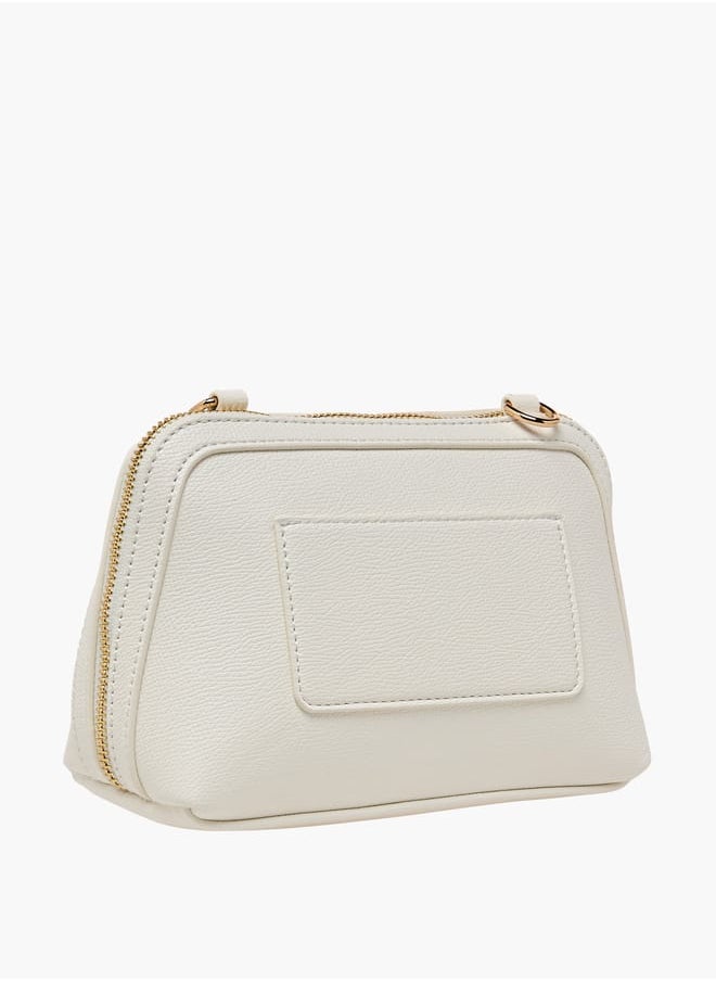 Women Panelled Crossbody Bag with Detachable Strap and Zip Closure