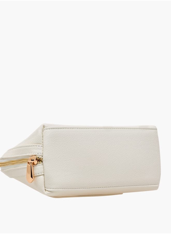 Women Panelled Crossbody Bag with Detachable Strap and Zip Closure